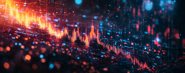 Fototapeta premium Digital data visualization with vibrant colors and dynamic patterns, showcasing cryptocurrency trends and market fluctuations in futuristic style