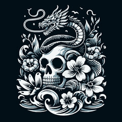 Sea dragon snake svg, dragon snake on skull svg, dragon snake svg file, Flower dragon snake svg, Ocean Animal sv v4
