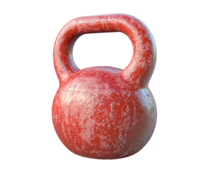 a red kettlebell with white powder