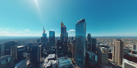 Fototapeta premium Modern Skyline with High-Rise Office Buildings under Blue Sky