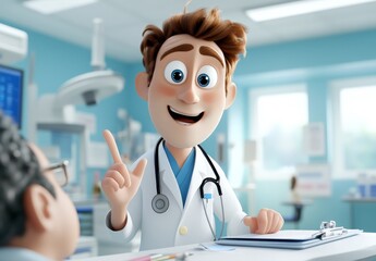 Friendly Cartoon Doctor Explaining Health Tips in Clinic Setting