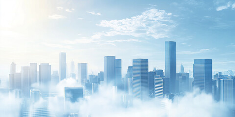 Fototapeta premium Modern Skyline with High-Rise Office Buildings under Blue Sky