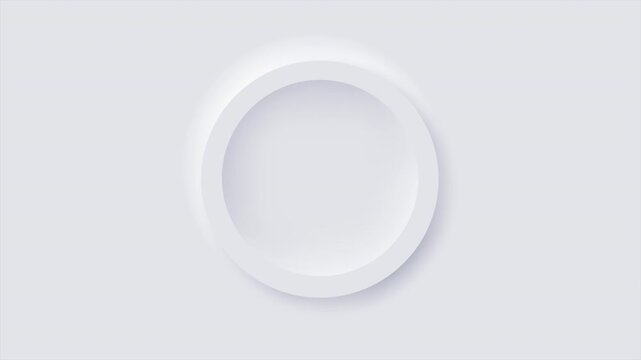 Animation of White circle neumorphism button, Minimalist neumorphism podium or stage reveals from top view for placing a product or the object.