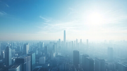 Fototapeta premium Modern Skyline with High-Rise Office Buildings under Blue Sky