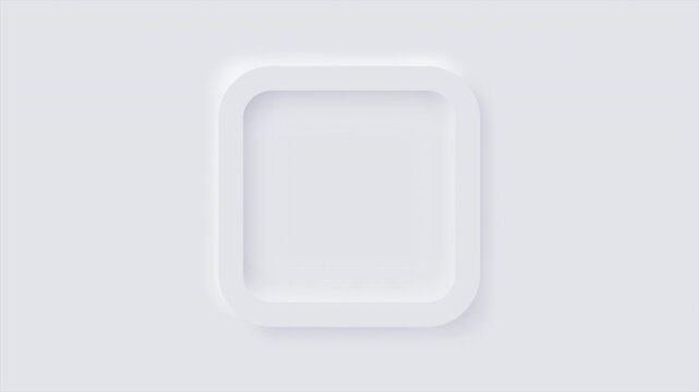 Animation of White square neumorphism button, Minimalist neumorphism podium or stage reveals from top view for placing a product or the object.