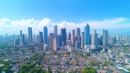 Obraz premium Modern City Skyline with CBD Office Buildings - Drone View and Clear Blue Sky