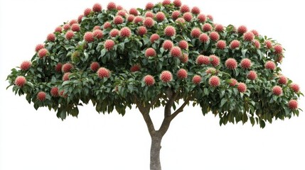 Fototapeta premium Stunning Red Flowers on a Lush Tree