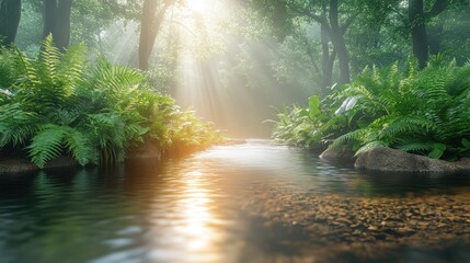 Obraz premium Sunlit Forest Stream: A Serene Escape into Nature's Embrace
