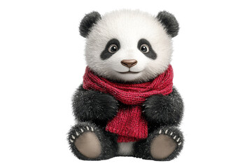Cute animated panda character in a cozy setting with a red scarf for children's content