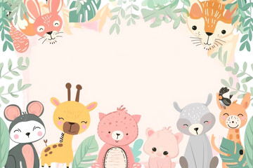 Naklejka premium Adorable cartoon animals welcome you to a jungle adventure! Perfect for kids designs or invitations