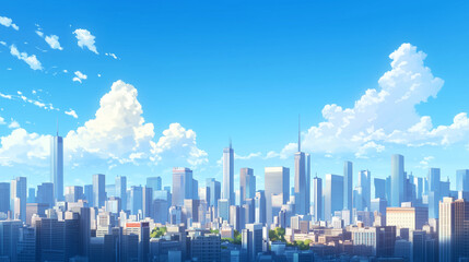 Fototapeta premium Modern City Skyline with CBD Office Buildings - Drone View and Clear Blue Sky