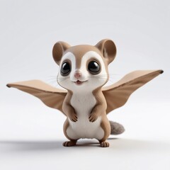 Naklejka premium Adorable Flying Squirrel Cartoon Cute 3D Render Fantasy Animal Wildlife Illustration
