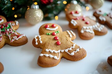 Homemade gingerbread cookies decorated for the holiday season