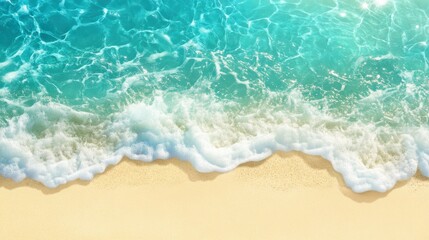 Sea background with clear turquoise water, a sandy seabed visible below, and sunlight sparkling on the waves