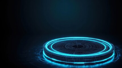 Fire alarm sensor signal concept. A futuristic, glowing circular platform appears against a dark background, suggesting a technological or digital theme.