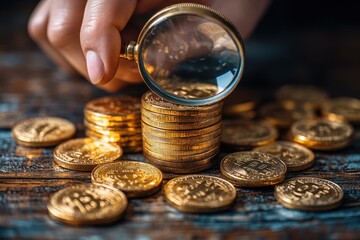 Fototapeta premium Magnifying Glass Over a Stack of Documents Held by a Hand Representing Analysis and Insight