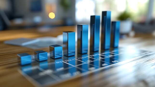 Conceptual 3D bar chart with rising values for scalable growth representation