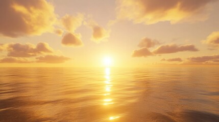 Obraz premium Sunset over the sea with golden light reflecting on the calm water, creating a serene and dreamy background