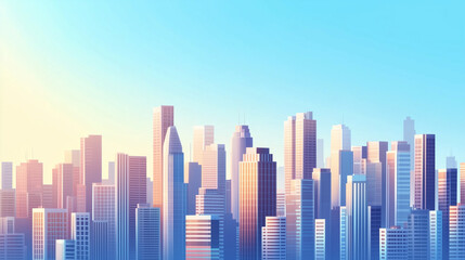Fototapeta premium Modern City Skyline with CBD Office Buildings at Sunset - Drone View
