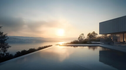 Serene Infinity Pool with Sunset View Overlooking the Sea