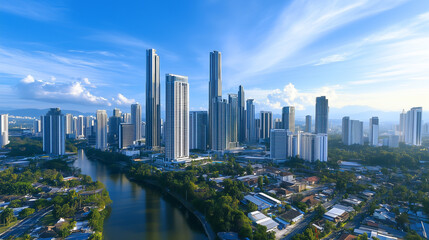 City Skyline under Blue Sky and White Clouds