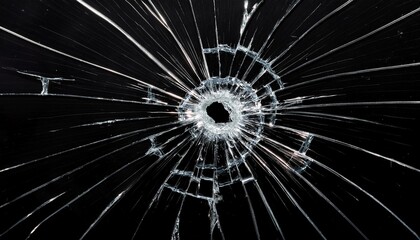 bullet hole on glass black background for overlay  window