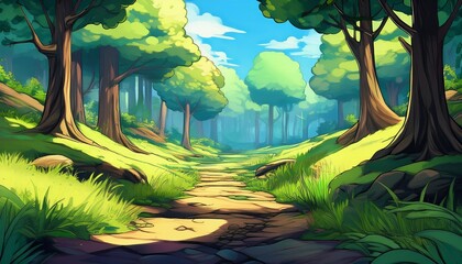 anime cartoon style woodland forest background banner generated ai