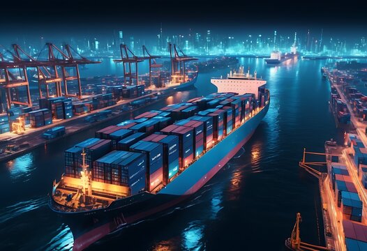 Hamburg, Germany - March 15, 2018: The container ship CMA CGM Antoine de Saint Exupery is unloaded at the terminal Burchardkai (CTB). She is the flagship of CMA CGM and the largest in the port to date