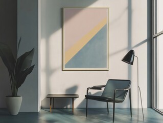 mock up poster frame in modern interior background, living room, Scandinavian style, 3D render, 3D illustration
