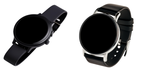 Two stylish wristwatches on a transparent background.
