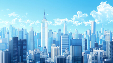 Modern Skyline with High-Rise Office Buildings under Blue Sky