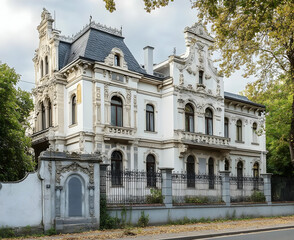 Fototapeta premium Elegant Baroque Mansion on Dufflingstrasse Surrounded by Lush Trees