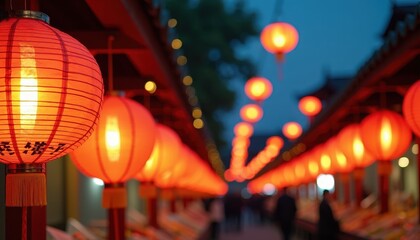 Bright lanterns illuminating a night market scene, leaving ample copy space for cultural festival promotions or local market event advertisements.