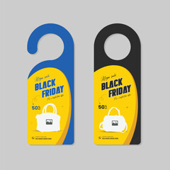 Naklejka premium Black Friday Mega Sale Door Hanger Template or Two Color Fashionable Bag Sale Door Hanger Design