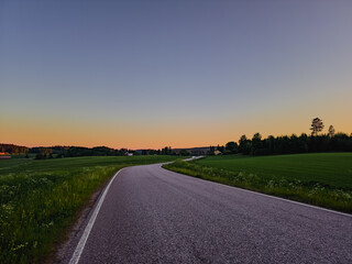 Golden hour at night at the country side outside of Helsinki