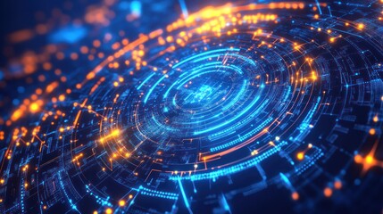 Fototapeta premium A futuristic space station in 2025, glowing lines and dots tracing orbital paths, high-tech designs illuminated with vibrant neon lighting 