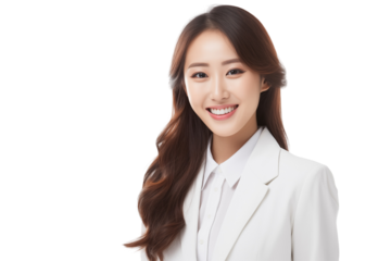 Smiling asian businesswomen in suit on transparent background. Women in work clothes. Rich women. Business boss. Boss of a start-up. Asian women. Chinese women. Japanese women. Smiling asian business
