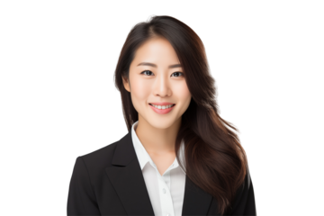 Smiling asian businesswomen in suit on transparent background. Women in work clothes. Rich women. Business boss. Boss of a start-up. Asian women. Chinese women. Japanese women. Smiling asian business
