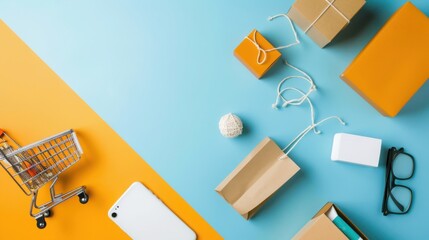 Showcasing a chic influencer campaign for trendy products on social media flat lay style modern environment stylish viewpoint for enhanced engagement