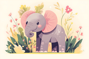 Flat illustration of Cute african Elephant
