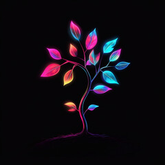 Creative design of a colorful tree with neon illumination on a black background