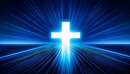 Obraz premium cross blue light neon background