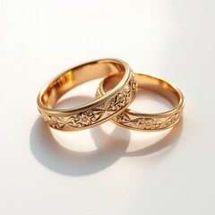 Realistic 3D wedding rings, low-light settings.