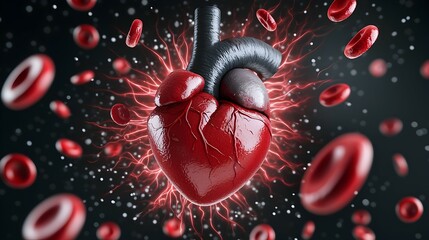 Vivid Heart Pumping with Flowing Red Cells - Intense Energy and Pulsating Vessels in High Detail Capturing the Vitality of Circulatory Dynamics