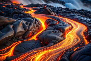 Winding lava flow highlighting dramatic lava texture