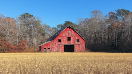 Obraz premium Rustic Red Barn in Golden Field