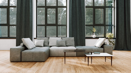 Obraz premium Large luxury modern bright interiors Living room mockup illustration 3D rendering image