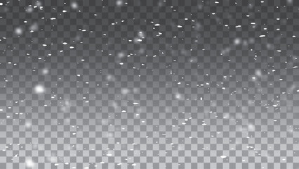 Seamless realistic falling snow or snowflakes. Isolated on transparent background.