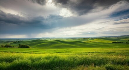 Obraz premium Serene green hills dynamic cloudy sky