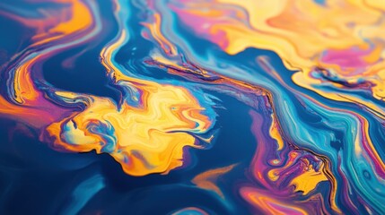 Fototapeta premium Abstract vibrant swirls of blue, yellow, and orange create a stunning visual texture that captivates the viewer.